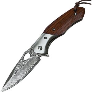 Linerlock Damascus Wood