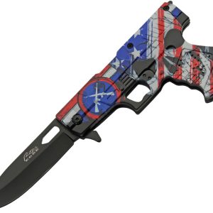 Gun Linerlock A/O Skull Flag