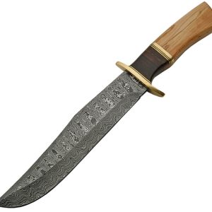Olive Wood Damascus Bowie