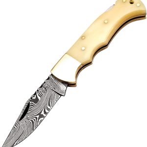 Lockback Damascus Bone
