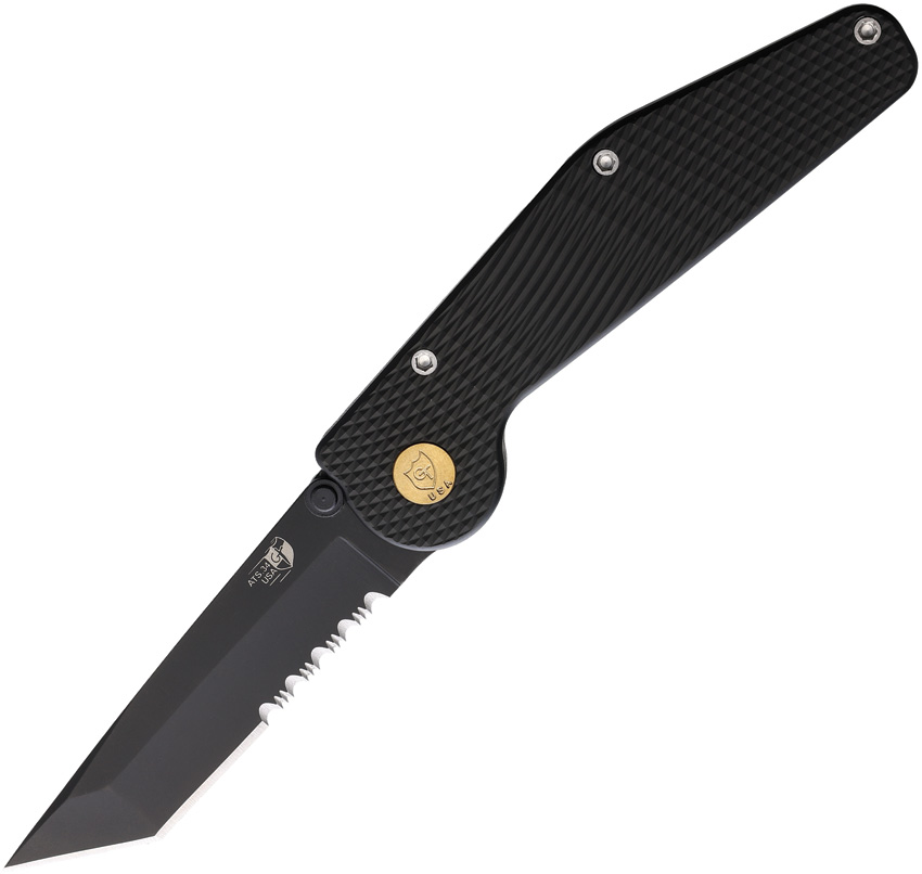 Auto Button Lock Tanto Serrated