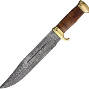 Damascus Bowie Stacked Leather