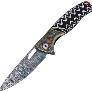 Linerlock Damascus Micarta Blk