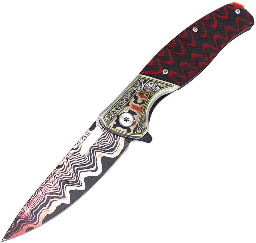 Linerlock Damascus Micarta Red